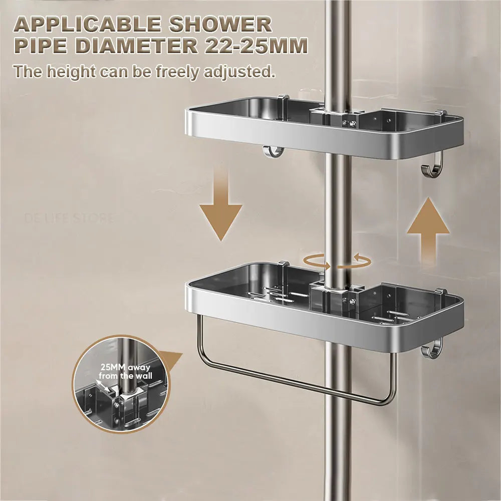 étagère douche argentée moderne vis fixations étagères accessoires toilettes shampooing savonDecoration