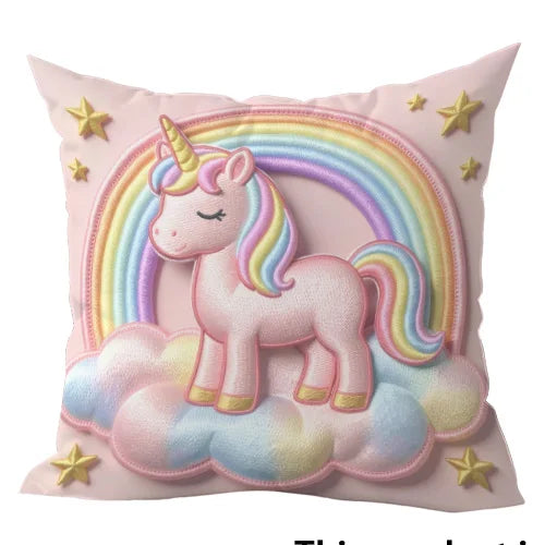 coussin licorne rose arc ciel nuages étoiles coeurs dessin animé zip invisible polyester coton