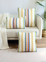 oreiller décoratif brodé feuilles dorées moderne coussin polyester rayures horizontales blanc