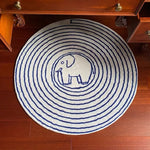 tapis moderne rond éléphant rayures concentriques blanc bleu marine doux confortable résistant antislip polyester