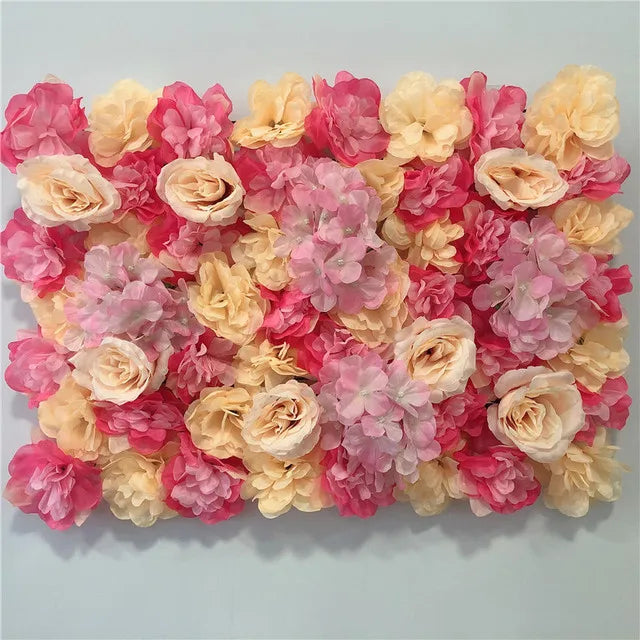 panneau mural fleurs artificielles rose blanc beige decoration romantique mariage anniversaire intérieur 60cmx40cm