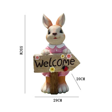 décoration extérieure figurine lapin bienvenue panneau fleurs coccinelle champêtre charmant résine