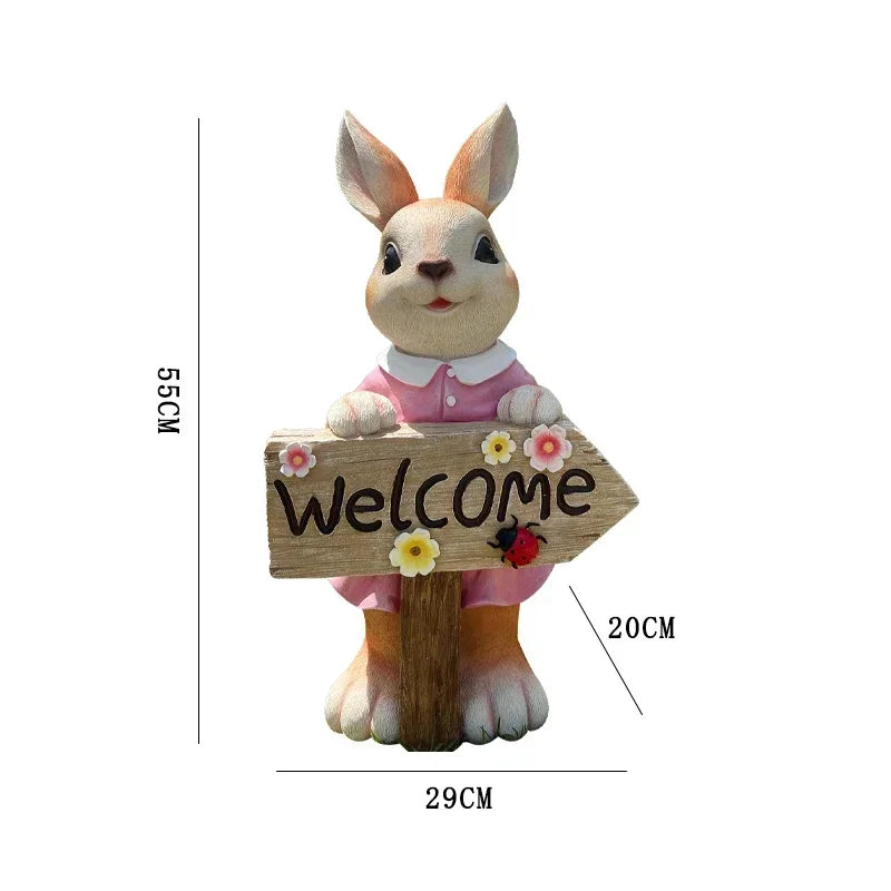 décoration extérieure figurine lapin bienvenue panneau fleurs coccinelle champêtre charmant résine