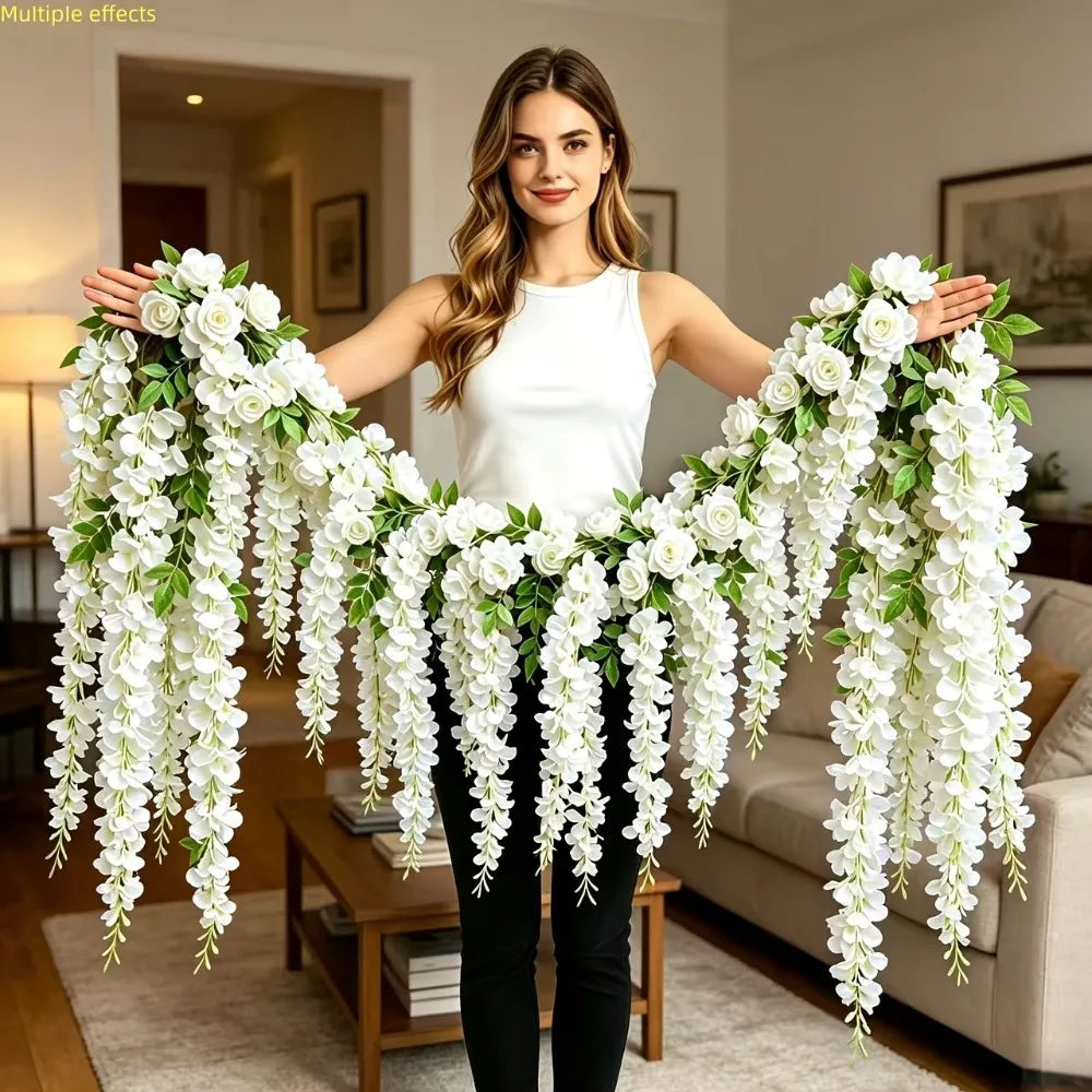 guirlande fleurs artificielles blanc vert intérieur mariage anniversaire baby shower décoration romantique festive