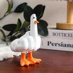 statue canard doigt levé résine blanche orange humour provocateur jardin intérieur decoration art maison