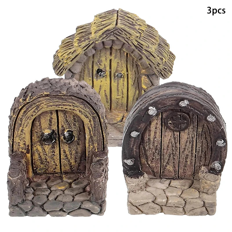 portes decoratives resine miniature jardin conte fees rustique nature marron beige gris jaune