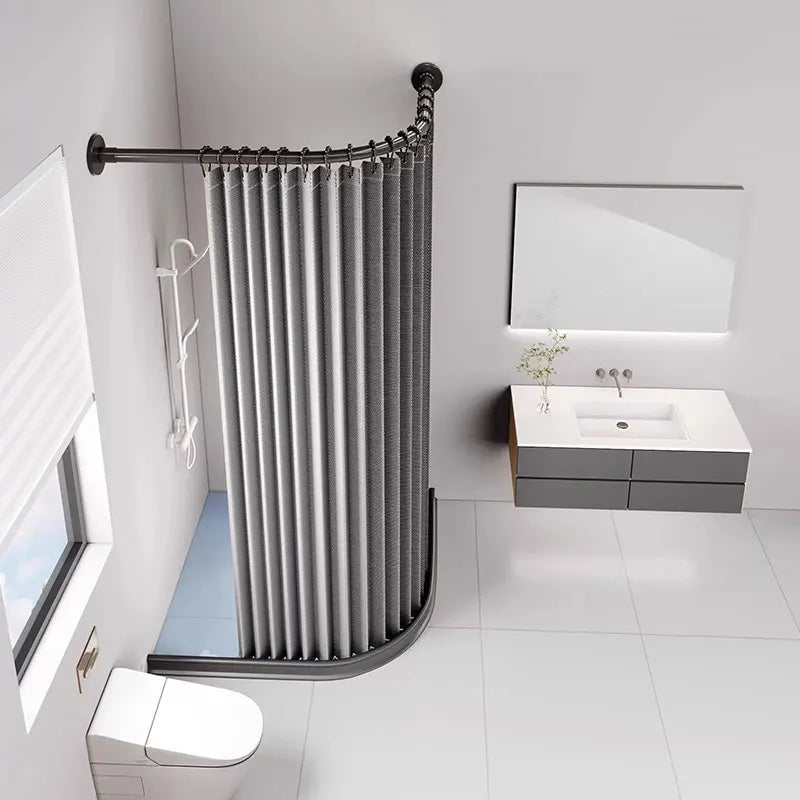 rideau douche gris blanc bleu rayures vertical opacité moderne fixe baignoire toile polyester tuftée