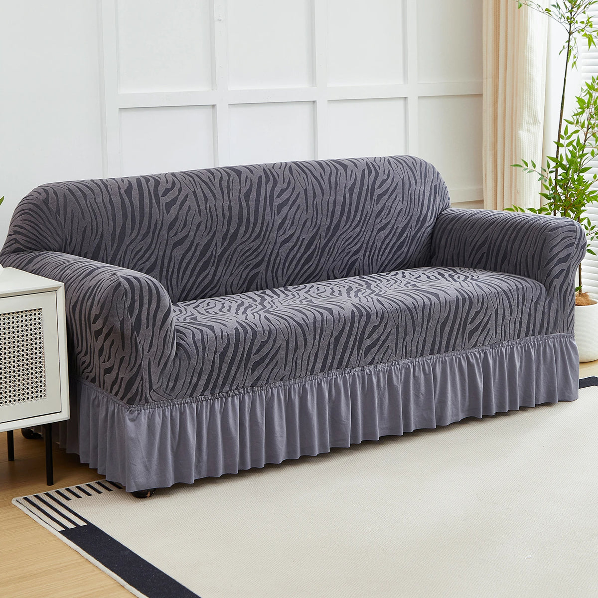 housse canapé universelle jacquard rayures horizontales moderne protection tissu élastique salon intérieur