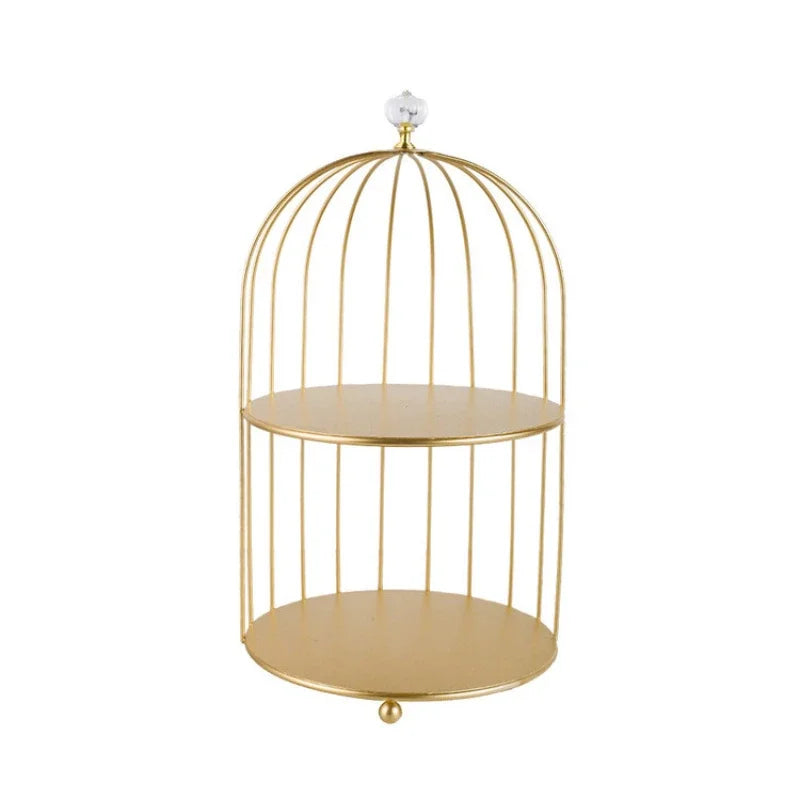 étagère double niveau or rangement cosmétiques parfums cage oiseau pieds dorés