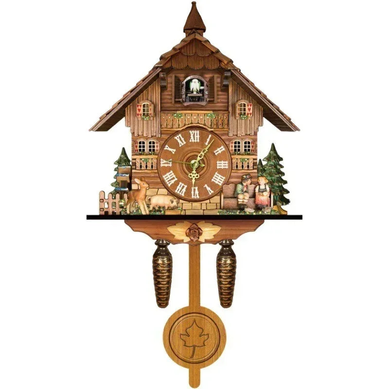 horloge murale bois chalet traditionnel rustique aiguille pendule balançoire décoration chambre enfant