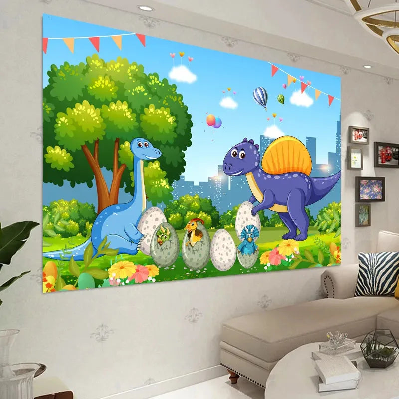 décoration murale toile d'art cartoon animaux dessin animé paysage bleu vert blanc rouge