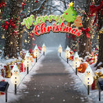 décoration noël bonhommes neige lumineux piquet glitter blanc vert jaune rose festiveextérieur jardin