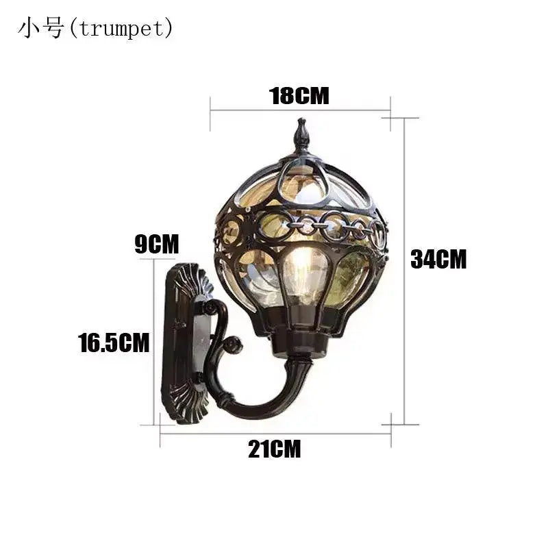 lampe murale extérieure noir ornements métalliques transparente classique ampoule support mural ip65 aluminium