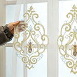 rideau classique beige broderie florale dorée élégant semi transparent salon chambre