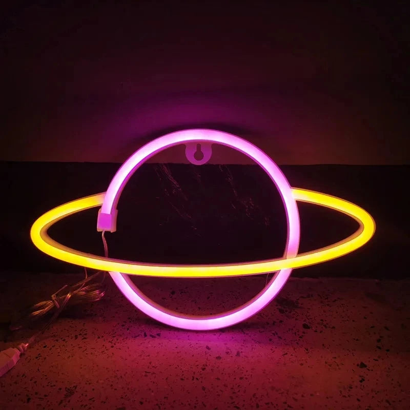 néon alien vert violet bleu rose planète saturne moderne lumineux fixations