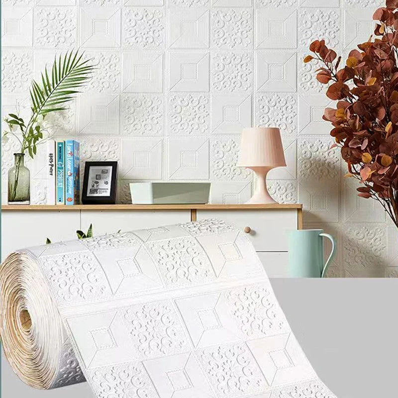 panneau décoratif mural auto adhésif motif floral blanc or moderne salon chambre