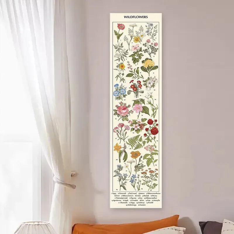 tapisserie vintage fleurs sauvages motif champignons multicolore deco murale salon entrée polyester rectangle