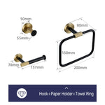 accessoires salle bains porte serviettes moderne porte savon noir doré texture moletée fixations élégants