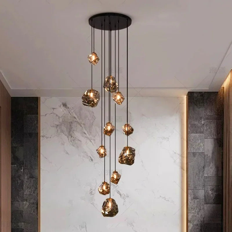 Suspension lumineuse moderne dorée noir formes géométriques brillantes salon chambre