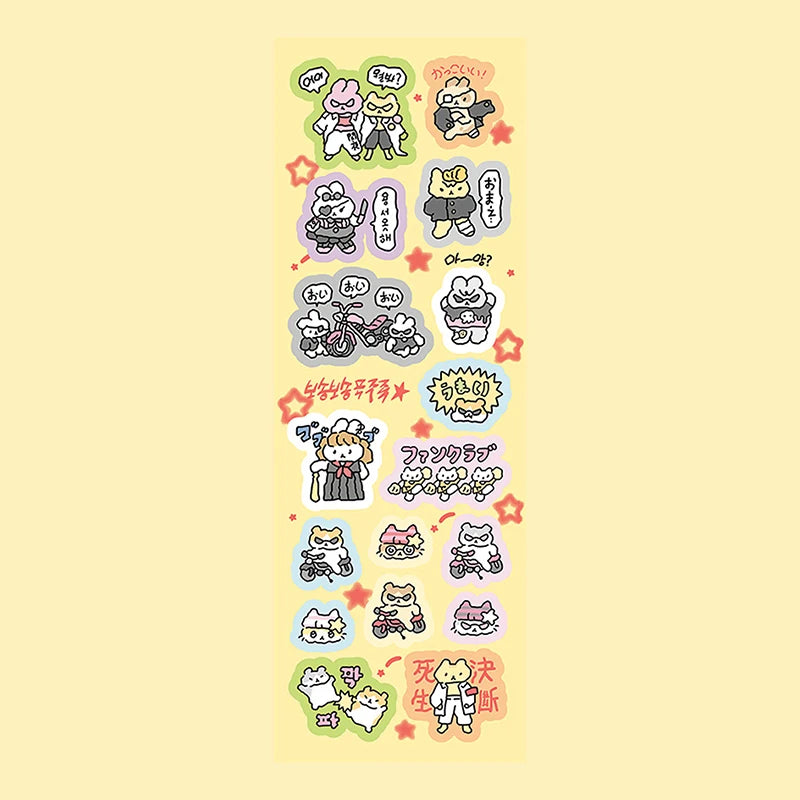 sticker kawaii animal mignon dessin animé rose blanc bleu vert gris noir adhésif personnages