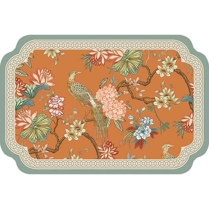 lot tapis table rectangulaires tissu motif floral fleurs oiseaux décoratif