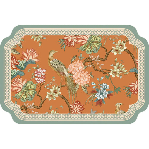 lot tapis table rectangulaires tissu motif floral fleurs oiseaux décoratif