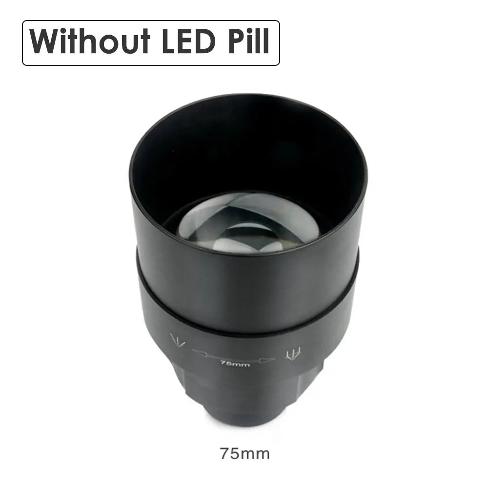 lentille interchangeable noire 75mm 67mm 50mm 38mm lampe torche led rechargeable