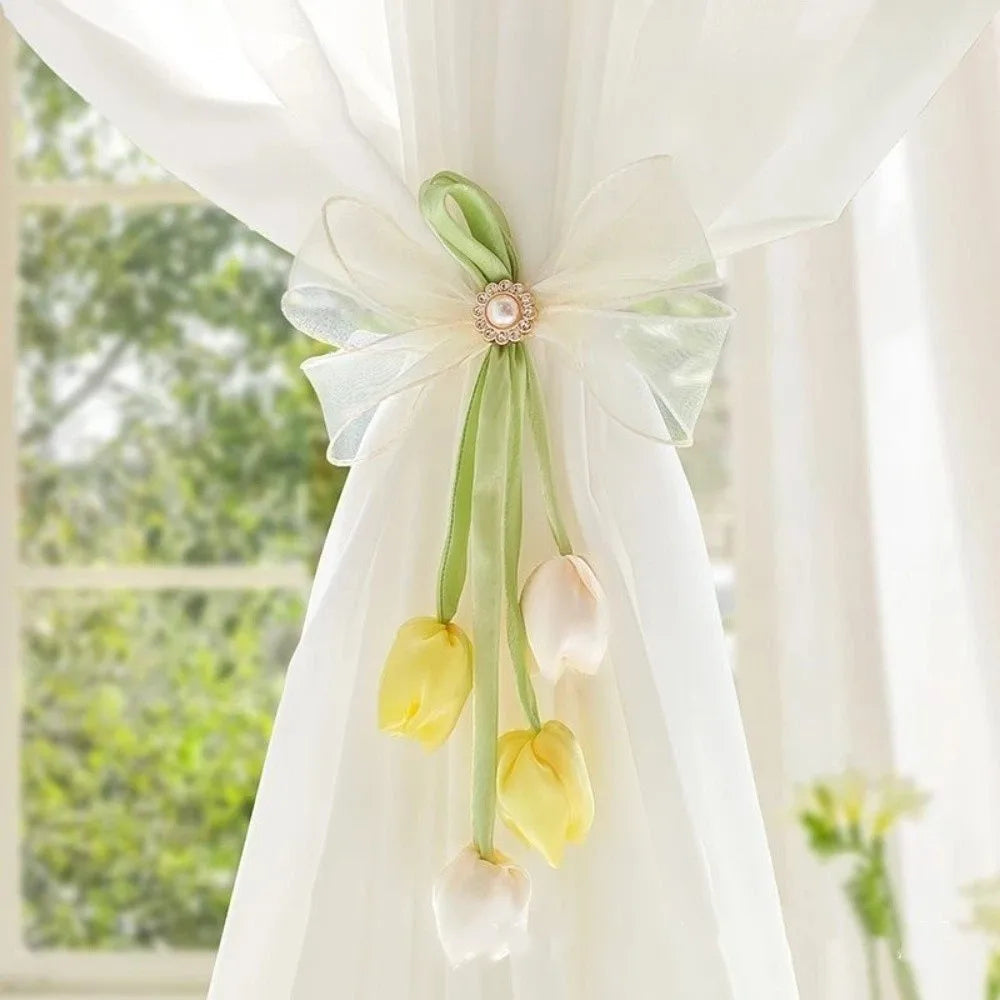 ruban fenêtre tulipes pendentifs blanc vert bleu violet rose décoratif semi transparent
