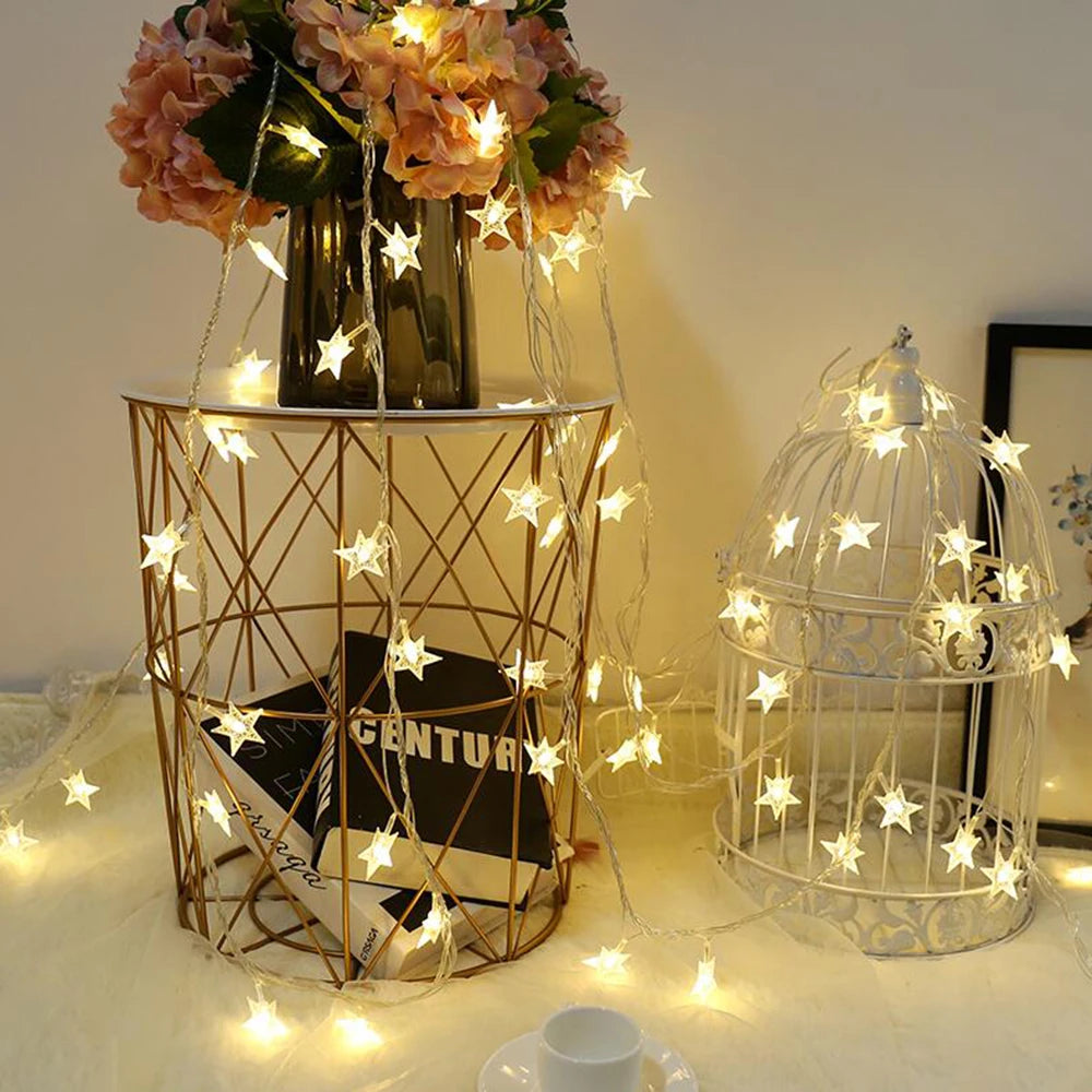 guirlande lumineuse led étoiles blanches décoration extérieur jardin mariage fête maison usb moderne blanc