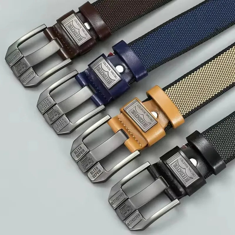 ceinture homme toile marron bleu marine beige noir moderne maille fine boucle clic