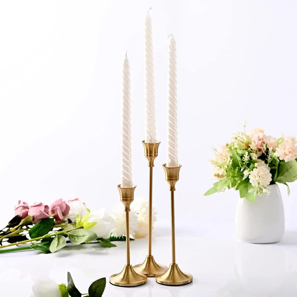 bougeoirs table dorés modernes décoration maison anniversaire mariage set différentes tailles
