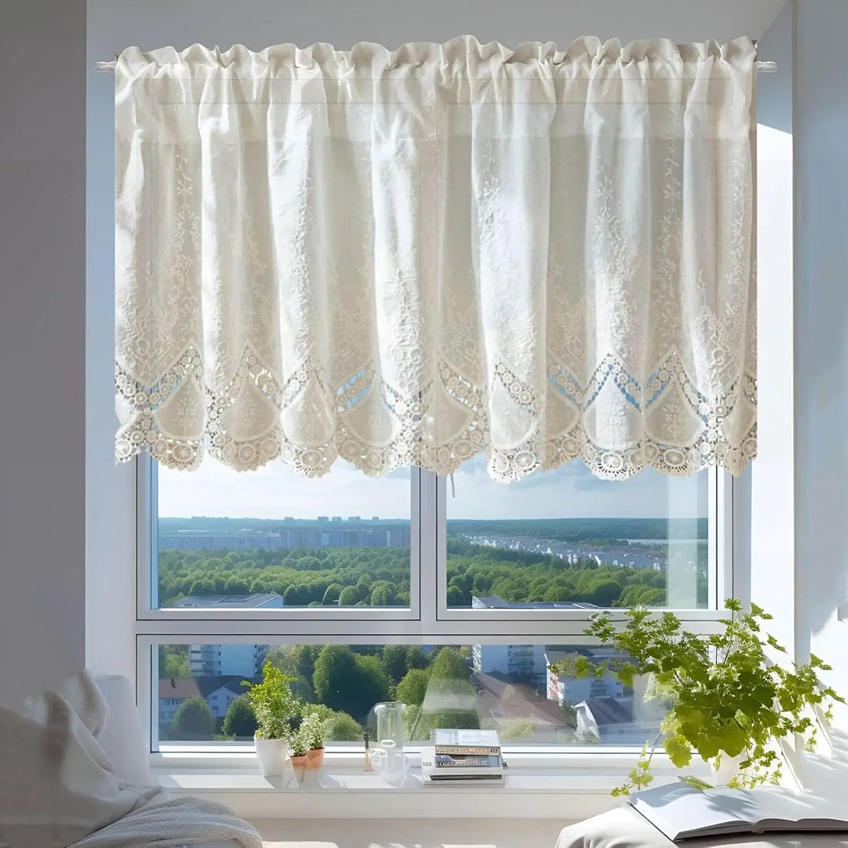 rideau blanc dentelle floral coton semi transparent rustique 100cm110cm chambre cuisineôtel