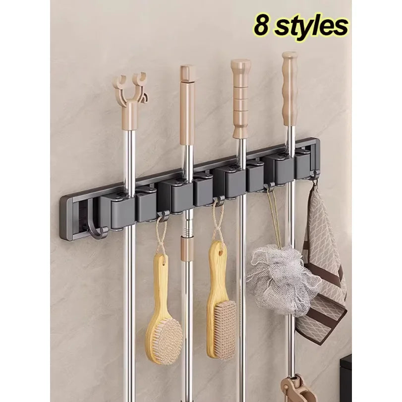 porte balai support mural rangement nettoyage moderne gris beige blanc brosse balais gant toilette