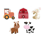 décorations fête animaux ferme porc poulet cheval vache mouton carton mousse rouge blanc bleu