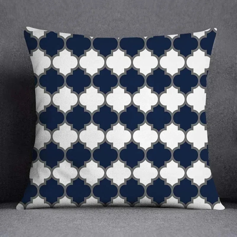 taies d'oreiller géométriques polyester bleu gris moderne maison 45x45cm non toxique respectueux environnement