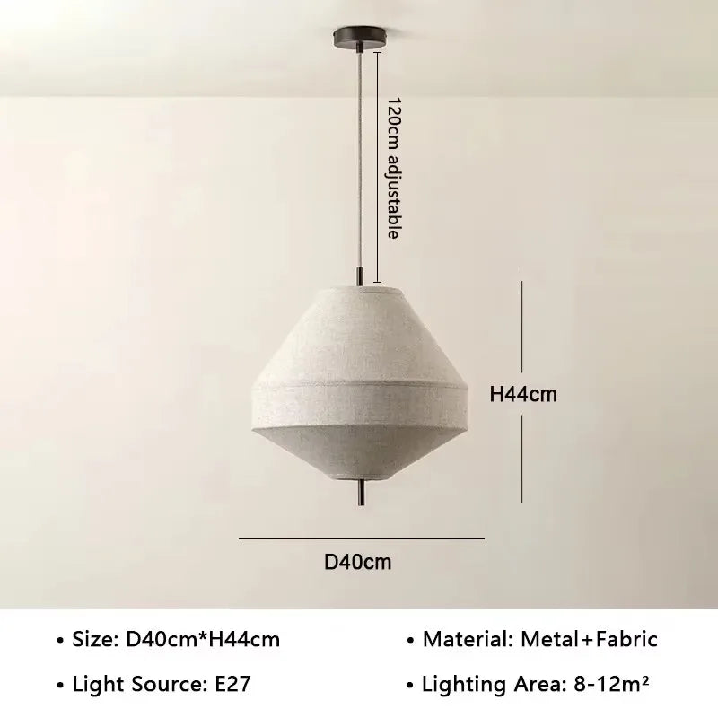 suspension lumineuse tissu blanc beige moderne minimaliste lustre salon chambre intérieur épuré