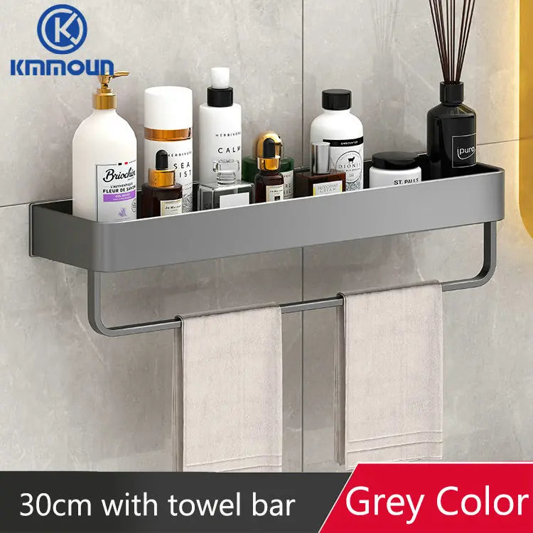 étagère murale moderne étagère salle bain aluminium gris laquée fixations adhésives serviettes cosmétiques minimaliste