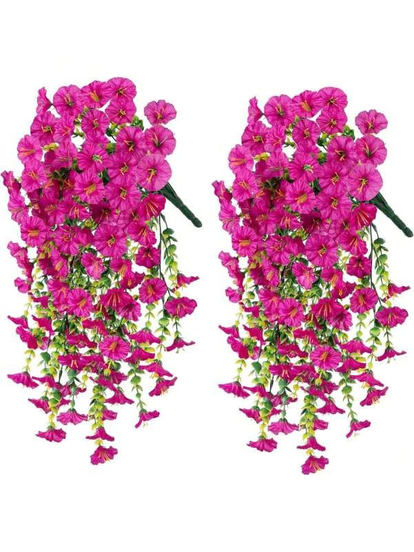 décoration intérieure moderne bouquet suspendu fleurs artificielles rose violet vert feuilles