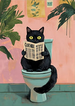 affiche toile chat noir toilettes plantes papier peint vintage humour illustration wall art decoration