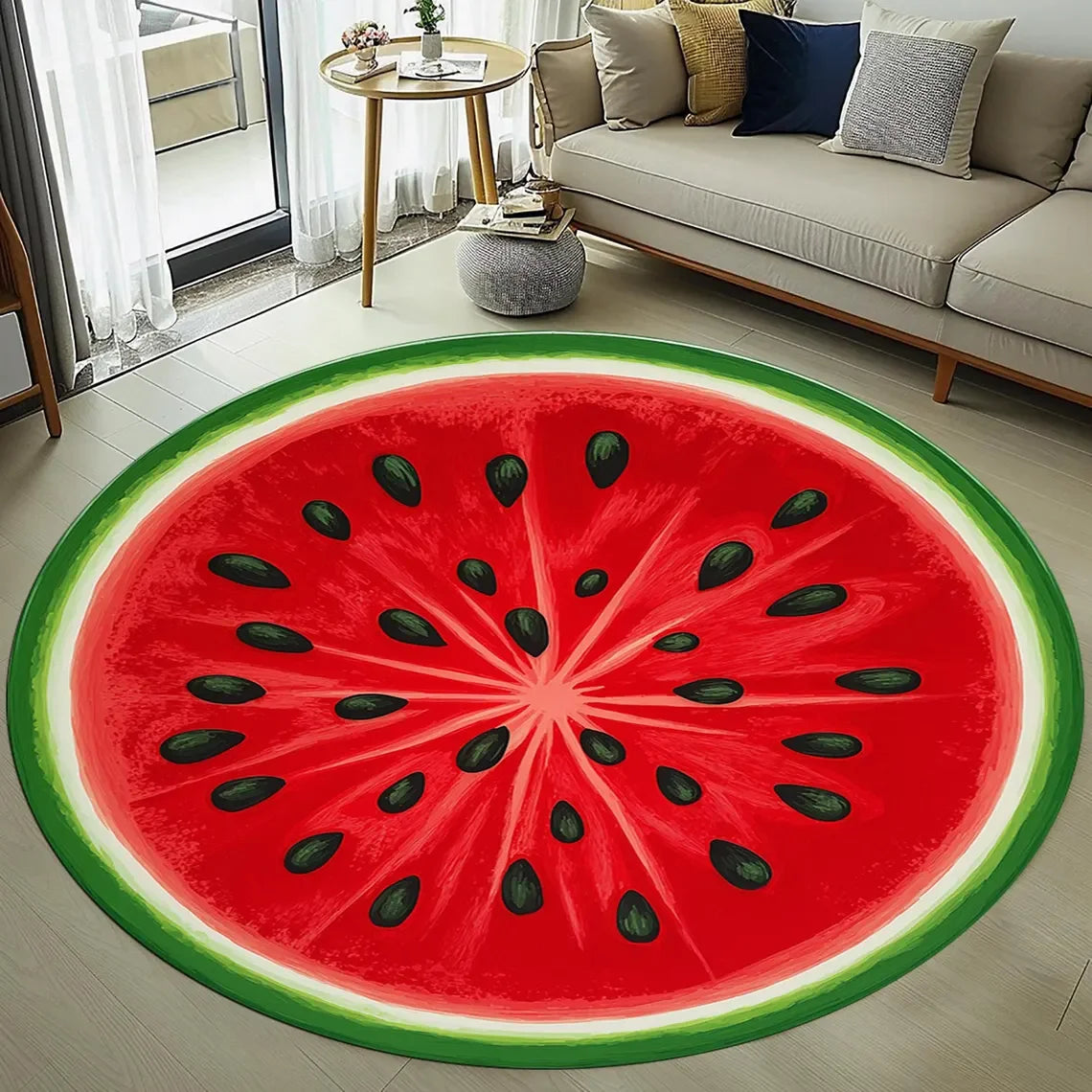 tapis rond moderne pastèque géométrique polyester lavable rouge vert blanc chambre maison salonextérieurhôtel