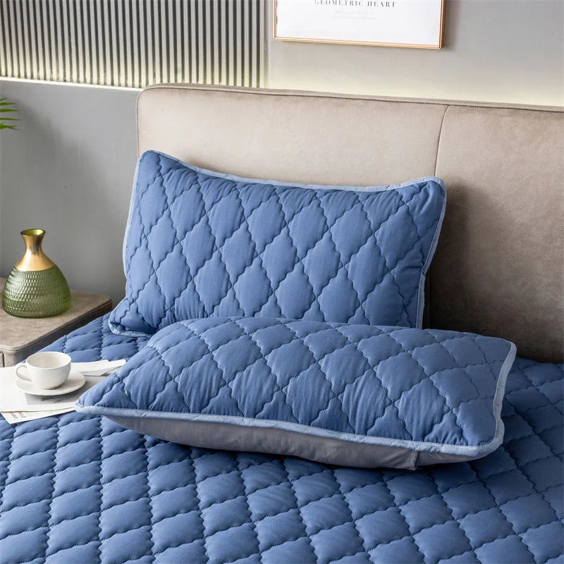 taies d'oreiller patchwork polyester 300 fils bleu blanc rose modernes 2pc