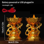 bougies led dragon or rouge artisanal traditionnel base ornée haute 26 cm