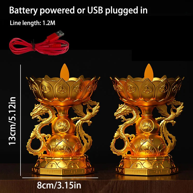 bougies led dragon or rouge artisanal traditionnel base ornée haute 26 cm