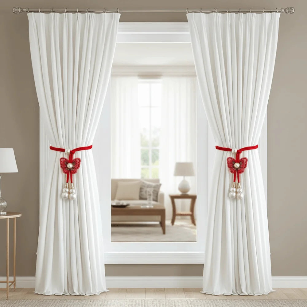 rideaux blancs plissés moderne ruban papillon 50cm fixe decoration chambre