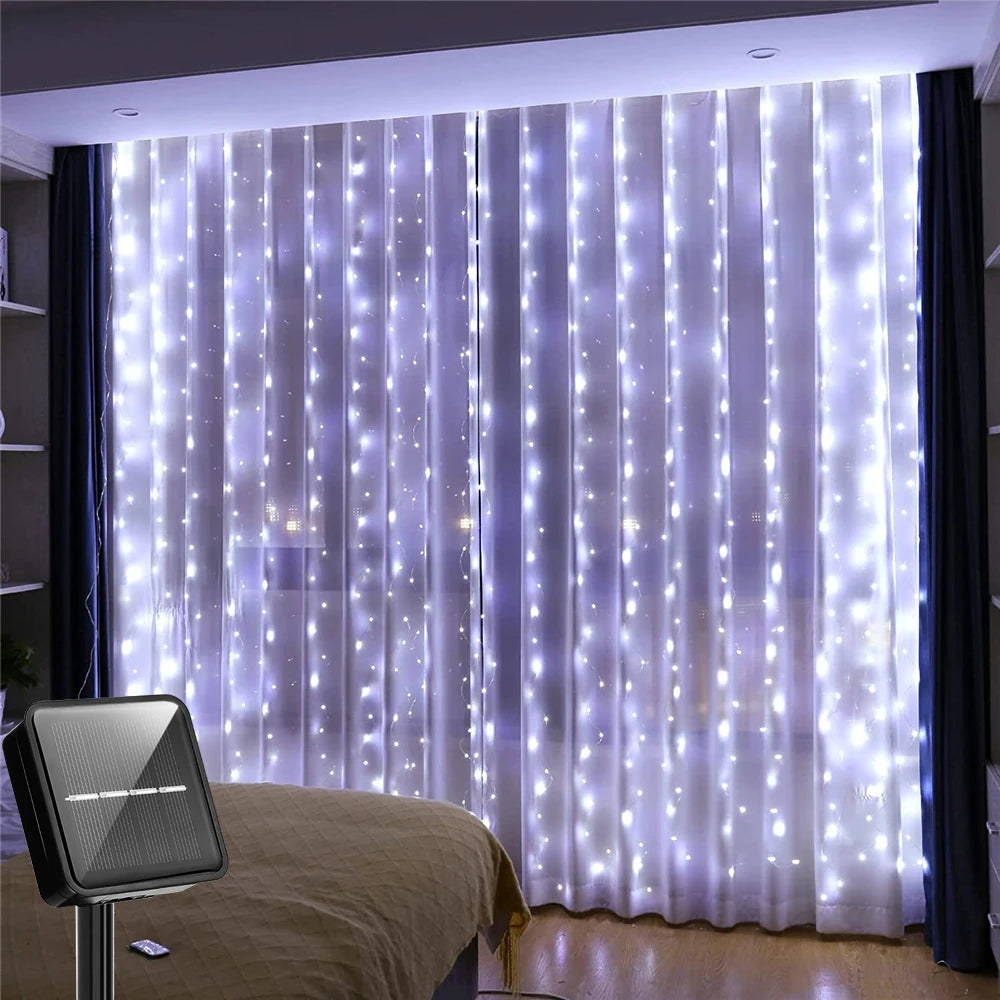 rideau lumineux solaire led blanc chaud moderne 300cm 300leds extérieur noël jardin