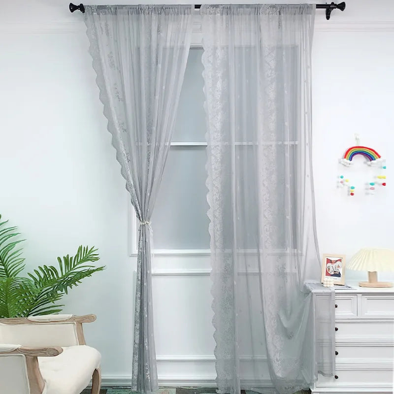 rideau blanc floral transparent romantique deux panneaux dentelle polyester chambre salon