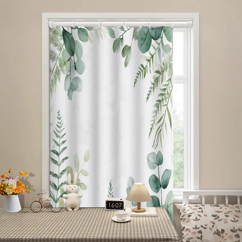 rideau douche moderne feuilles vertes aquarelle polyester blanc opacité naturel machine laver 120x180cm