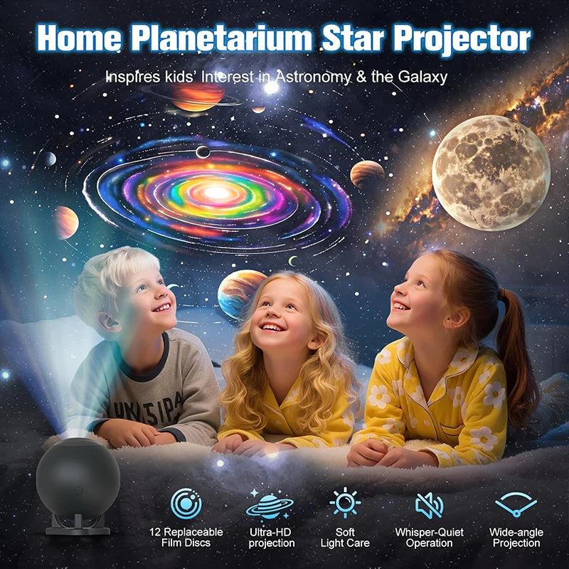 projecteur étoiles galaxy planets astronaute 12 disques interchangeables moderne technologique support rotatif