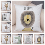 taies d'oreiller animaux girafe lion hippopotame cartoon couleurs positives be brave be unique