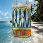 serviette plage vintage motif sardines microfibre rapide séchage rose blanche bleue verte